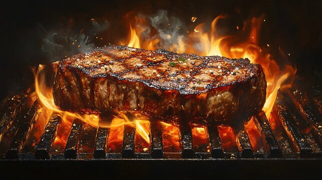 Grilling a perfect steak over flames backyard bbq food photography evening atmosphere
