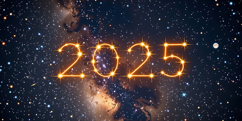 Star Constellation Numbers - Stars forming "2025" in the night sky. backdrop background digital art crisp oilpinting minimalist sharp details funny background copyspace