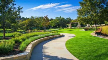 Fototapeta premium Winding through nature a relaxing scenic walk in a sunny park environment