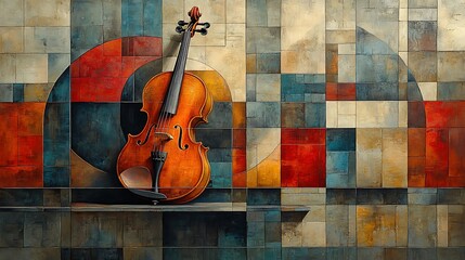 A Violin Rests Against An Abstract Geometric Background