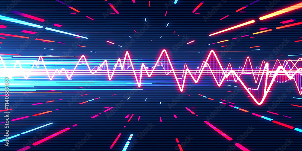 Wall mural glitch pulse - pulsating glitch effects with neon distortions. backdrop background digital art crisp