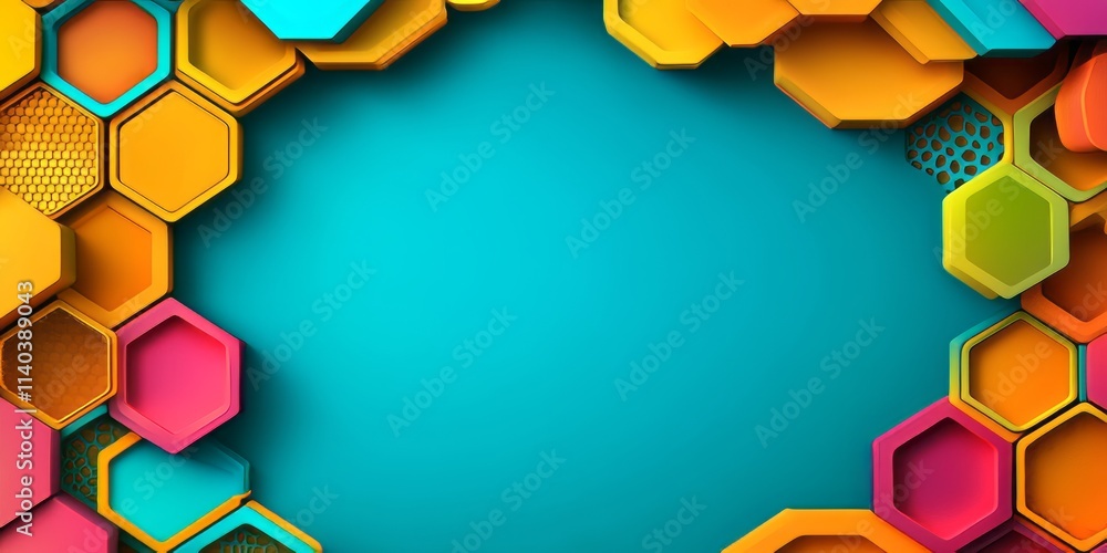 Poster brightly colored banner featuring honeycomb shapes creating an eye-catching design with ample empty 