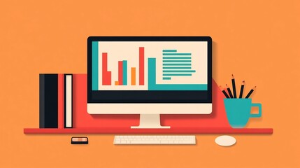 Obraz premium Minimalist Business Performance Management Workspace with Data Visualization Display