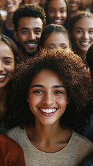 Fototapeta premium Smiling diverse group of people with curly hair and joyful expressions