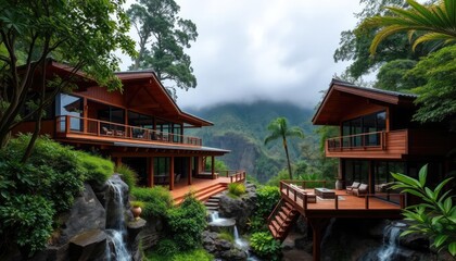 Obraz premium A two-story villa in the mountains