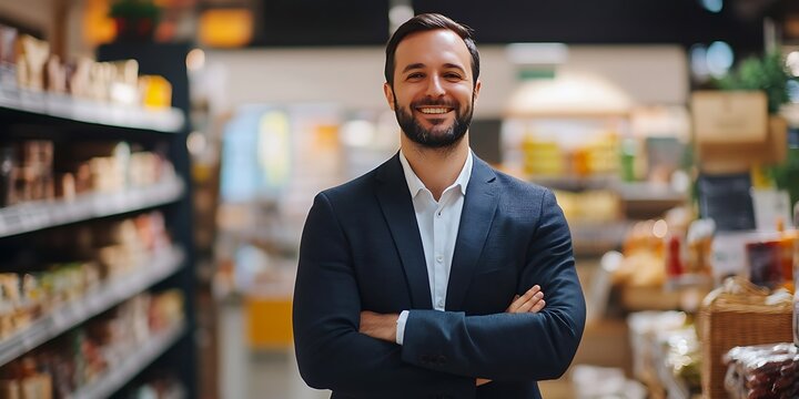 Portrait of a male retail manager standing confidently in a retail store