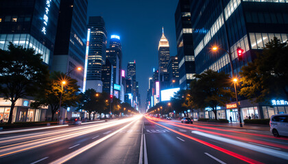 Fototapeta premium Bussy urban intersection at night