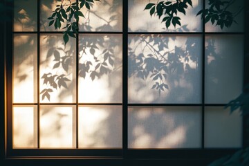 Traditional Japanese shoji window with tree shadows