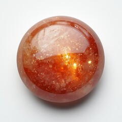 Radiant Sunstone Cabochon on White Background Shimmering with Golden Sparkles