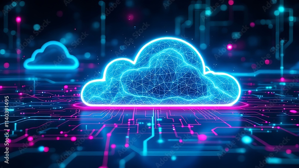 Aufkleber futuristic network of cloud computing and blockchain technology - a vibrant 3d polygonal illustratio