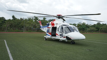 Helicopter landing on the football field