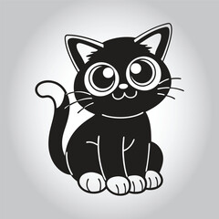 vector Simple Black Cat Silhouette Against a Light Background