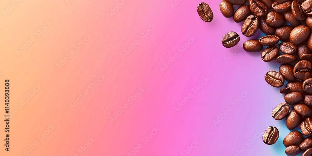 Poster bright banner showcasing coffee beans on a vibrant gradient background with contrasting empty space 