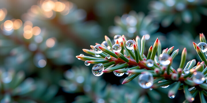 Frozen Dewdrops on Evergreen Needles - Reflecting light in dazzling ways. backdrop background digital art crisp oilpinting minimalist sharp details funny background copyspace