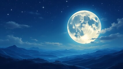 Fototapeta premium Captivating full moon illuminating clouds and stars in night sky, sky with moon and clouds