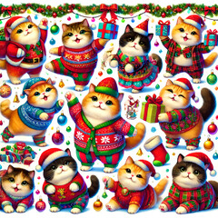 Obraz premium Christmas Cheer: Festive Kittens Delight