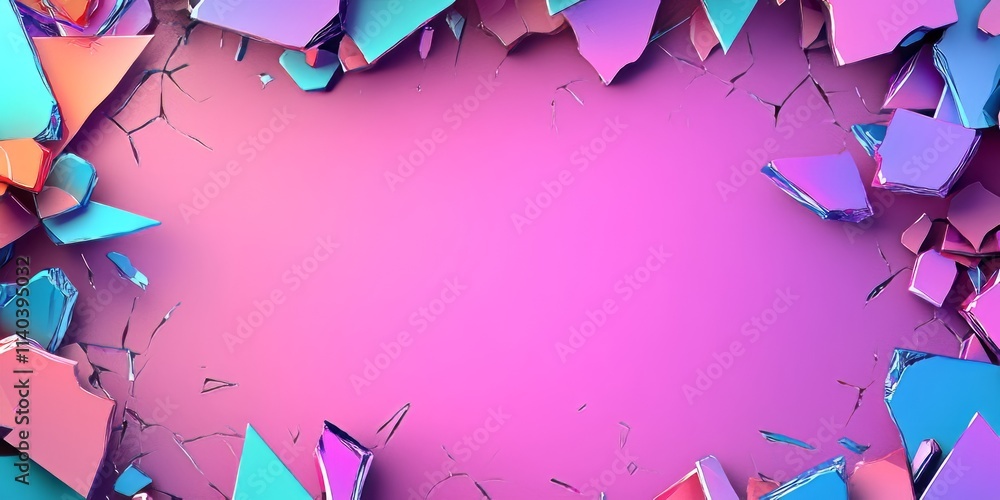 Poster brightly colored banner with vibrant edges and exciting design featuring shattered mirror shards in 