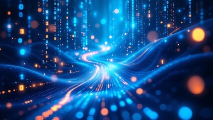 Obraz premium Digital encryption elegance: binary code matrix on dark blue canvas - A cybersecurity and cryptocurrency conceptual wallpaper