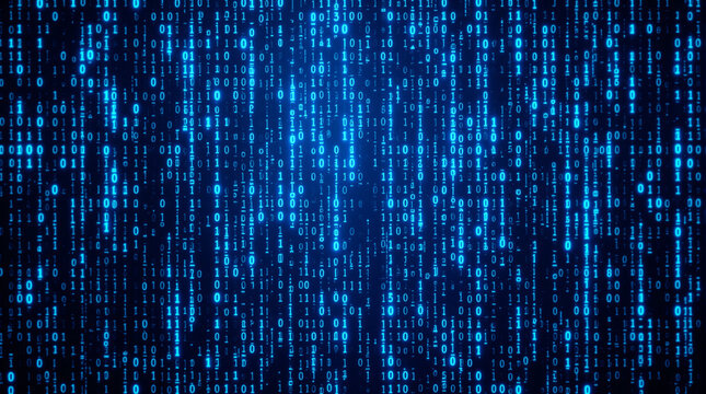Digital Rain of Falling Blue Code Symbols in Futuristic Style