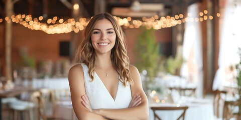 Wedding planner standing proudly in an event space, ready to organize and coordinate a perfect celebration