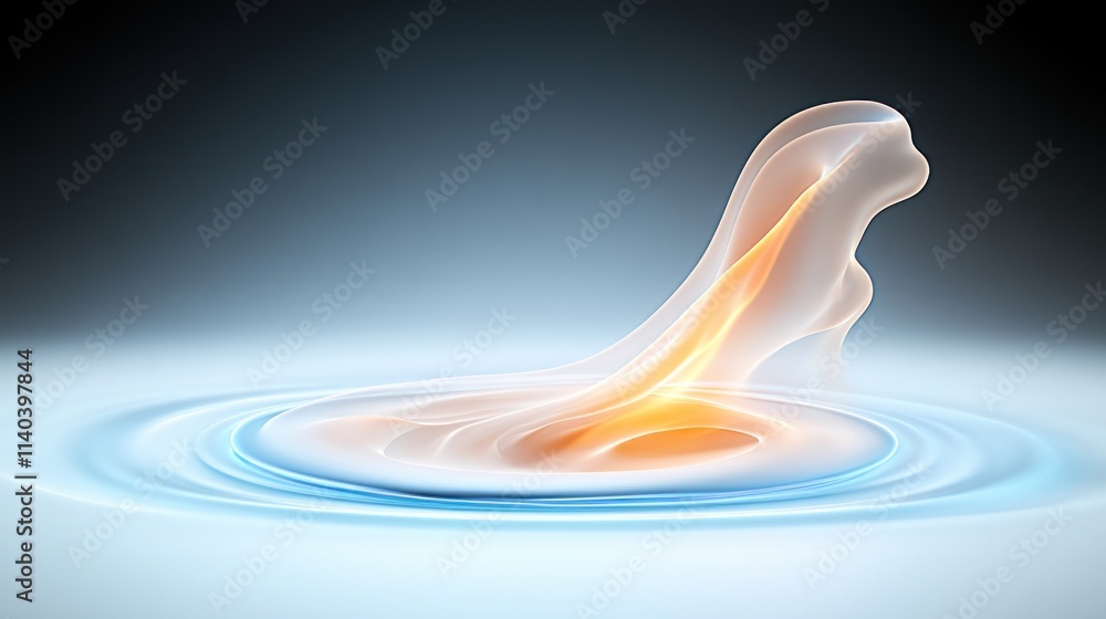 Poster abstract fluid shape creating ripples in a serene environment.