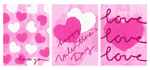 valentine-card-set-pink-white-textured-hearts