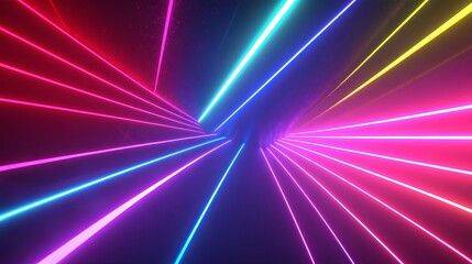 Vivid 3d render abstract background with neon spectrum and glowing lines