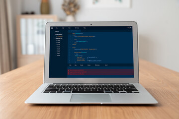 Software development programming on computer screen for modish application and program coding