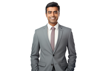 Smiling indian business men in suits on transparent background. Men in business attire. Rich men. Business manager. Startup boss. Indian men. American man. Isolated image. Png.