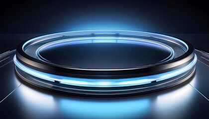 Futuristic circular display with glowing edges.