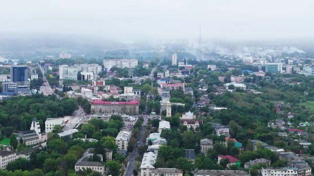 Easter europe city of Bălți in a day with fog