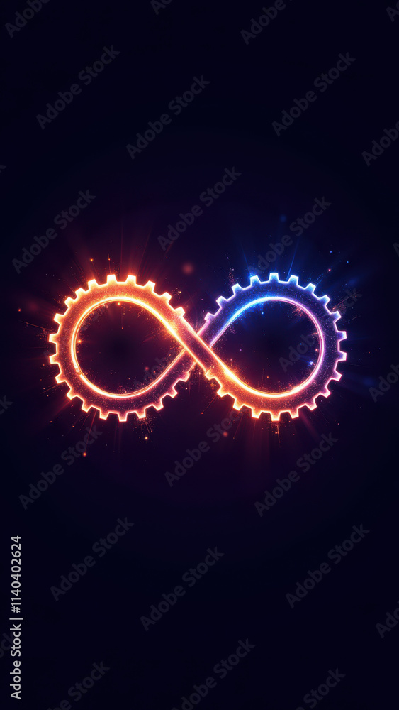Poster an elegant graphic design for software developers, featuring a looping infinity symbol intertwined w
