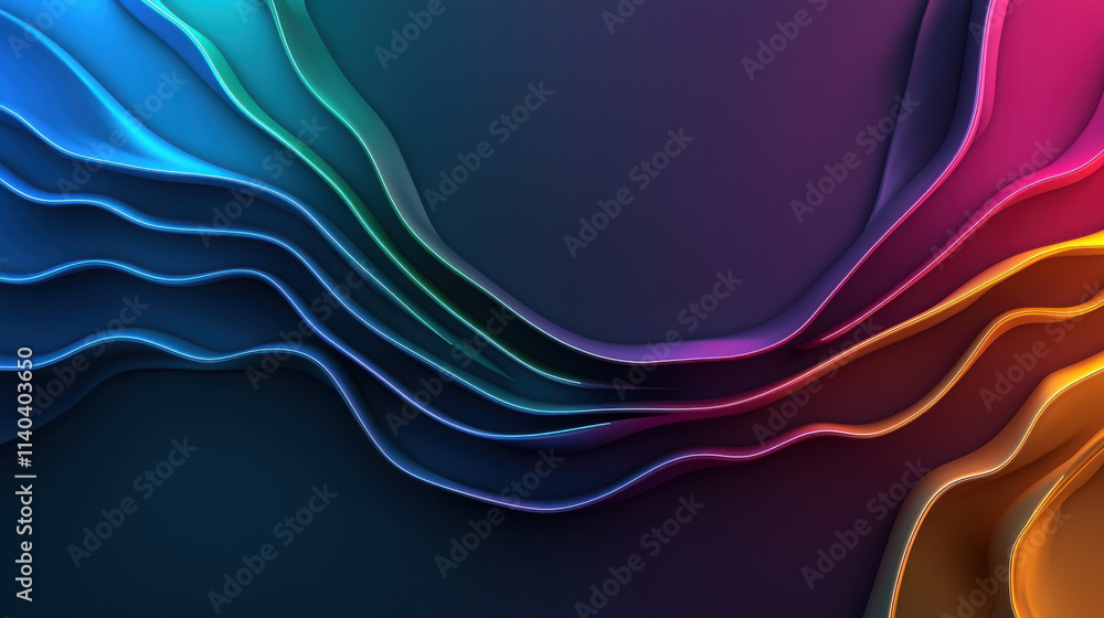 Poster quantum computing concept. vibrant abstract waves in blue, purple, and orange colors create dynamic 