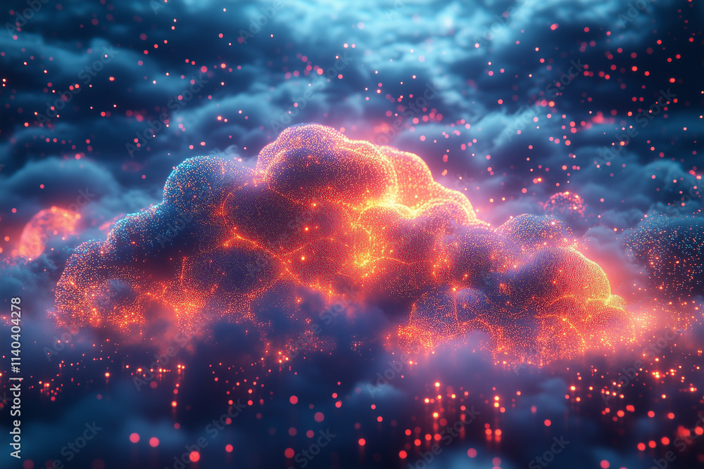 Aufkleber an abstract holographic cloud with data streams flowing in vibrant colors.