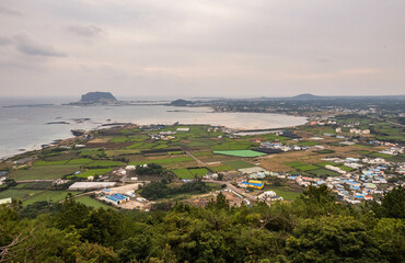 View of Seongsan Ilchulbong from Jimibong Peak, Jongdal, Jeju, South Korea