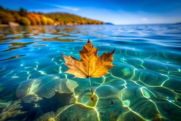 Autumn leaves reflected in water photography