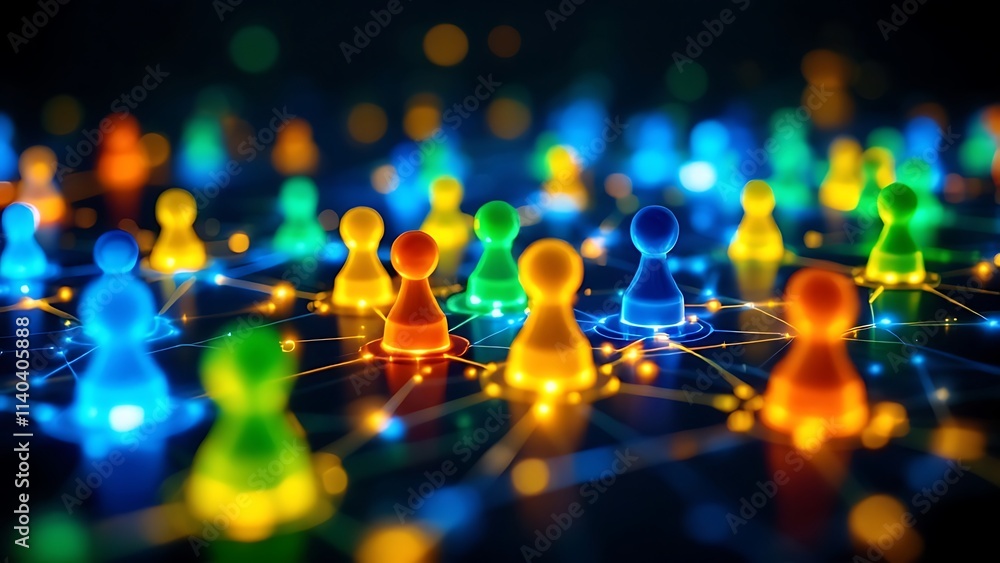 Aufkleber global business network and social media connections concept, abstract design featuring a digital we
