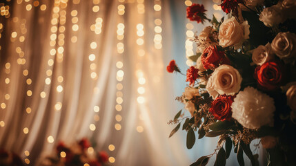 Naklejka premium beautiful wedding setup with floral arrangements and soft lighting