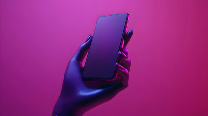 3D Render Purple Hand Holding Smartphone