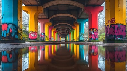 Fototapeta premium A colorful bridge with graffiti on it