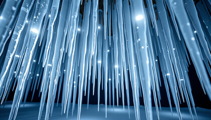 Obraz premium Icicle Forest - A forest of towering icicles glowing from within. background copyspace