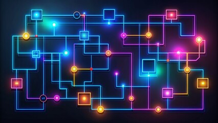 Obraz premium Futuristic Flowchart Design, Abstract Technology Diagram, Cyberpunk Data Flow, AI Process Visualization, Network System Graphic