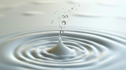 Stunning Close-Up of Water Droplet Creating Ripples on Smooth Surface with Soft Light Reflection