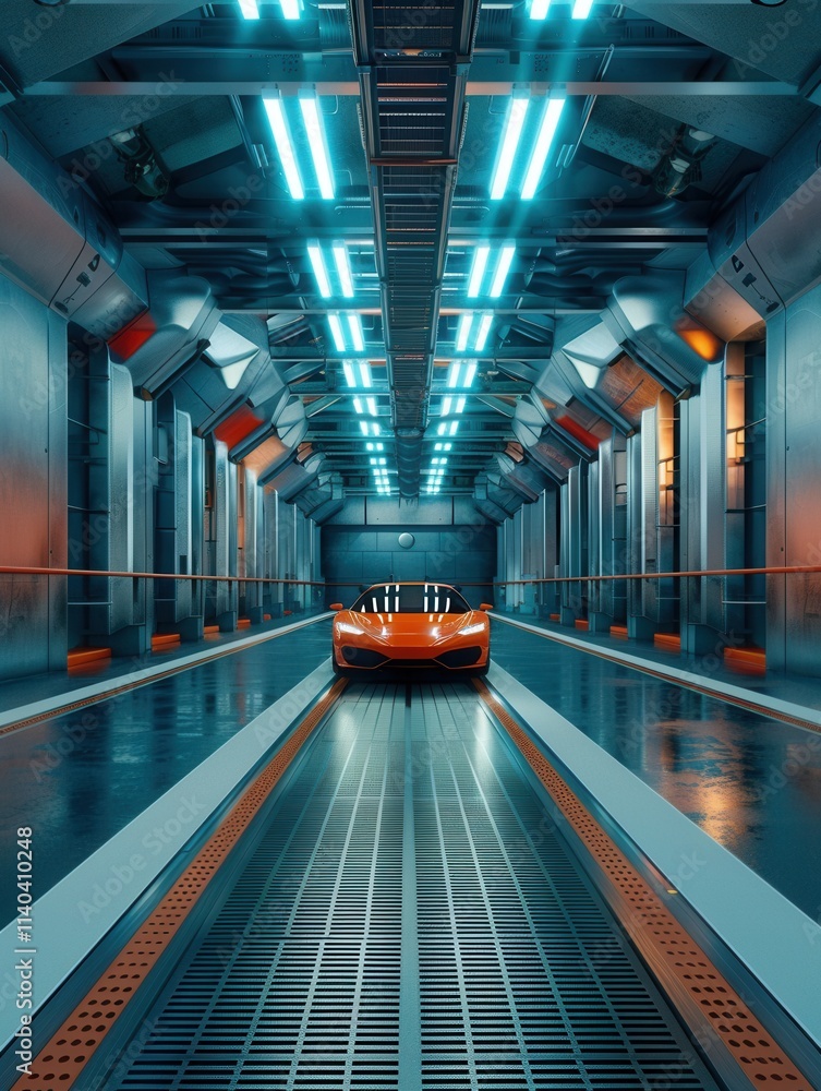 Aufkleber testing facility with futuristic design where cars are evaluated for performance and safety before m