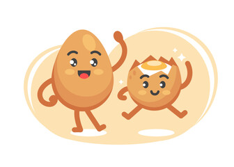 Emotion greeting character egg whole and broken in cute cartoon funny flat style.