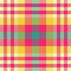 Celebrate plaid textile texture, new seamless background fabric. Bed check vector tartan pattern in yellow and bright colors.