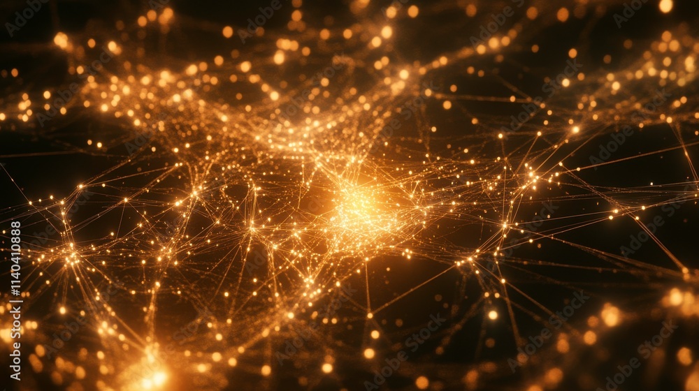 Poster glowing network visualization with nodes and lines