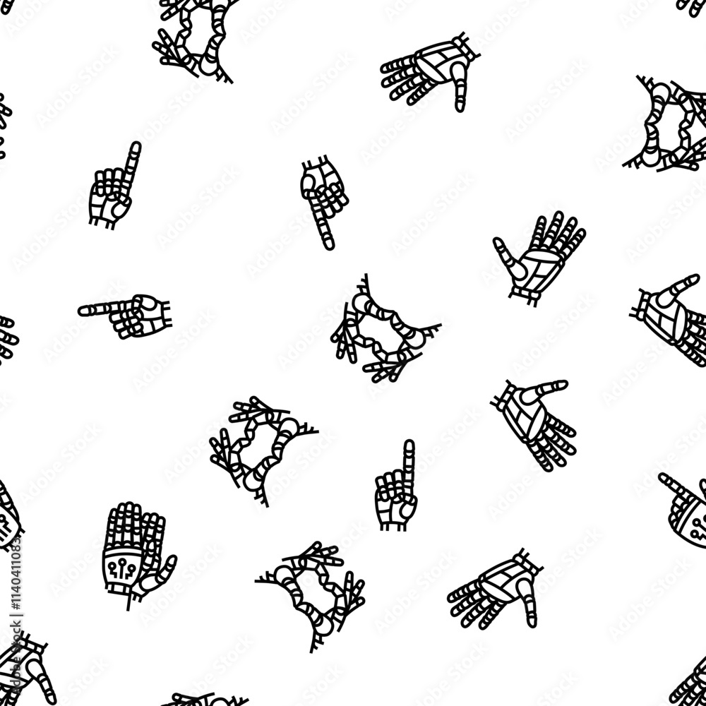 Poster robot hand gesture ai digital vector seamless pattern thin line illustration