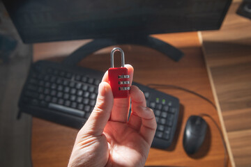 Padlock with a computer. Cybersecurity and digital data protection