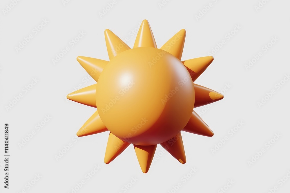 Aufkleber a 3d rendered cartoon sun with sharp points bright orange and a glossy finish.